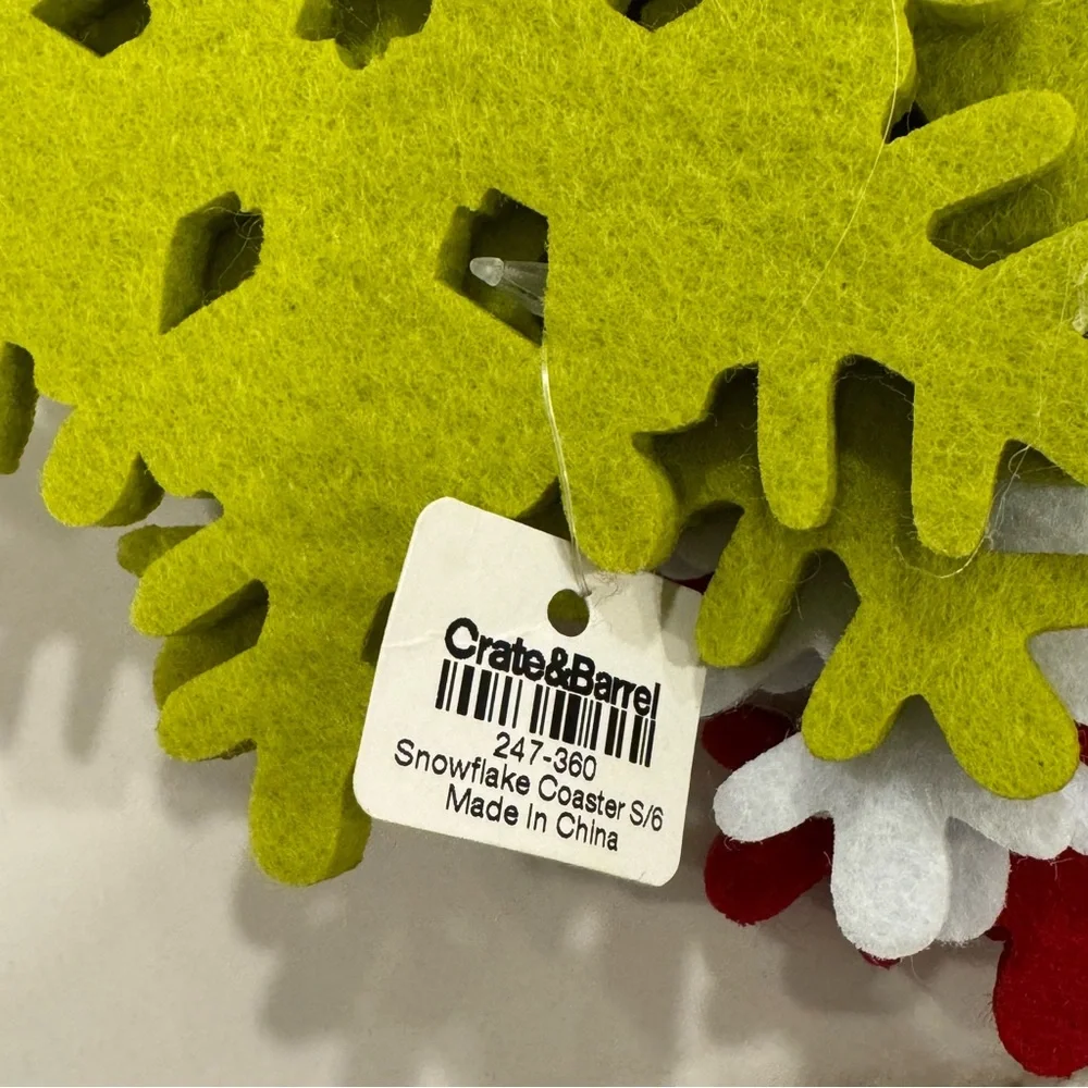 6-Pack Crate & Barrel Felt Snowflake Coasters